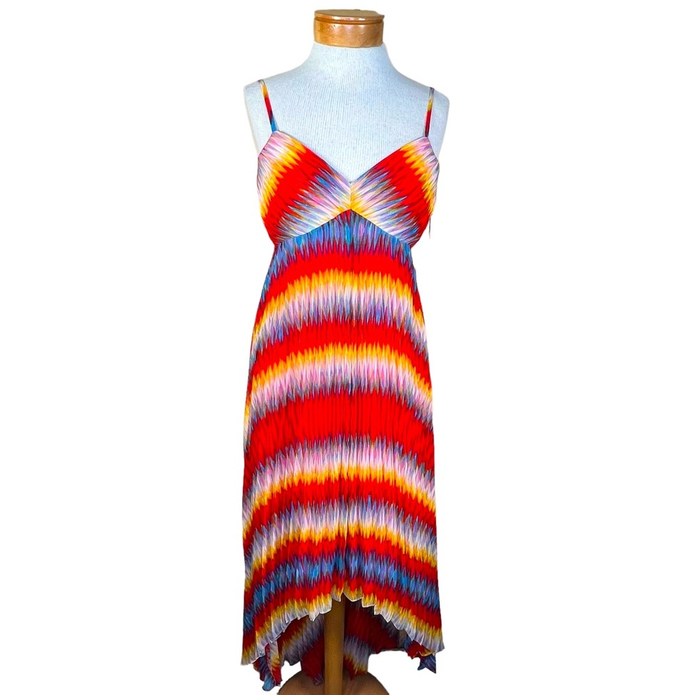 Calvin Klein High Low Multi Color Pleated Maxi Dress Size 2 New With Tags